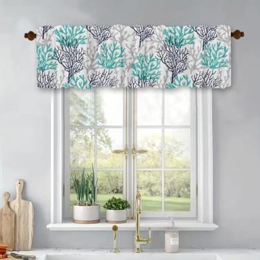 Imagem de Cortinas de cozinha curtas de tratamento de janelas corais náuticas, cortinas blackout com bolso para varão, painel para banheiro, quarto, sala de estar, 137 x 45 cm