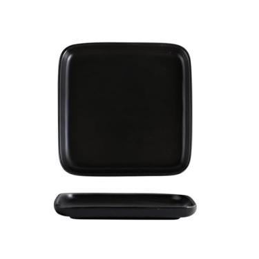 Imagem de Prato de carne ocidental para sushi dim sum hotel de cerâmica esmaltada - prato quadrado de 26,7 cm - preto