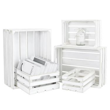 Imagem de MACVAD Conjunto De 5 Caixas Madeira Rústicas Para Exposição E Armazenamento, Decorativas Grandes Caiadas, Maçã Estilo Fazenda, Pintadas Decoração