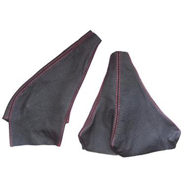 Imagem de Pour Mitsubishi GTO 3000 GT 1989–2000 Frein à main Gear & Guêtre en cuir noir coutures rouge