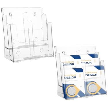 Imagem de LISHINE Pacote com 2 porta-folhetos de acrílico de 20 x 28 cm e 10 x 23 cm, suporte de panfleto transparente, suporte de literatura, suporte de panfleto de plástico para três dobras, revistas