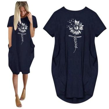 Imagem de plus Size Feminino Girassol Gola Redonda Manga Curta Confortável Vesti