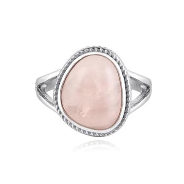 Imagem de Anel turquesa/anel de quartzo rosa/ônix preto anel de aço inoxidável prata anel boho joia, Metal, Quartzo sintético