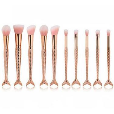 Imagem de Kit Pinceis Maquiagem 10 Peças Cabo Sereia 906 Lorben