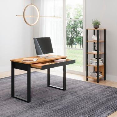 Imagem de Escrivaninha 1 Gaveta 1 Estante 5 Prateleiras Freijó/Preto