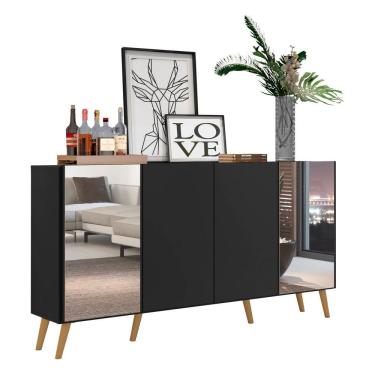 Imagem de Aparador Buffet Retrô Com Espelho Multimóveis Preto/natural