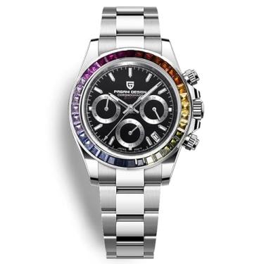 Imagem de Pagani Design PD1644 Relógio cronógrafo masculino de quartzo – Movimento VK63, cristal de safira, bisel arco-íris, aço inoxidável, relógio de pulso esportivo resistente à água 100 m, 1644 - diamante