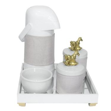 Imagem de Kit Higiene Bebê Potes Porcelanas Bandeja Cavalinho Dourado - Potinho 