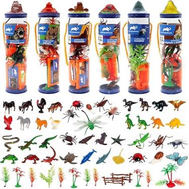 Imagem de 6 Tubos com Animais bicho Safari Dinos Marinho Fazenda 68Pçs
