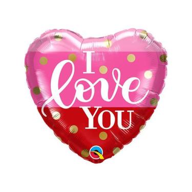 Imagem de Balão de Festa Microfoil 18" 46cm - Coração I Love You Bolinhas Dourad