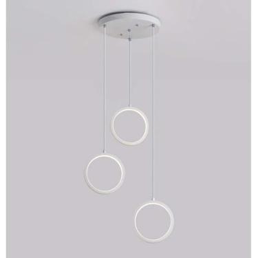 Imagem de Luz Pendente De Círculo De 3 Luzes Led Iluminação De Teto Lustre Criativo Moderno Lâmpada Suspensa Ajustável Para Sala De Jantar Bar Restaurante, White, WhiteLight