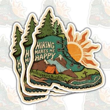 Imagem de Adesivo de caminhada Makes Me Happy (3psc), adesivo para botas de caminhada e aventura, aventura na natureza da montanha, decalque para amantes de trilhas, decalque para laptop, garrafa de água, carro