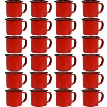 Imagem de kit 24 Canecas Esmaltada 150 ML VERMELHA Retro de café acampamento metal clássicas portáteis fogueira copo vintage alça chá leite