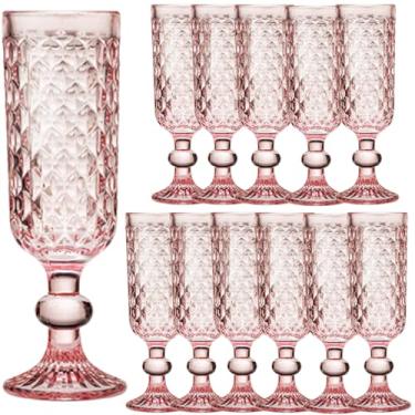 Imagem de Rkyhwowby 12 peças de taça de champanhe de 142 g, conjunto de taças de vidro de cristal rosa elegantes coloridas para beber, taça de champanhe multicolorida, ideal para casamentos, festas, presentes