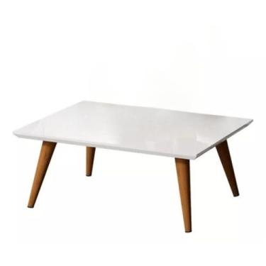Imagem de Mesa De Centro Retangular Para Sala De Estar Com Pés Palito Em Madeira(BRANCO BRILHO)