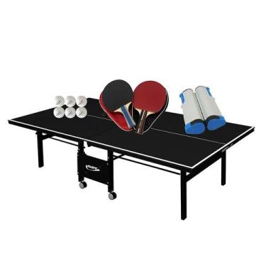 Imagem de MESA PING PONG 1084 PRETA KLOPF + 2 Kits c/ Estojo + Rede Retrátil