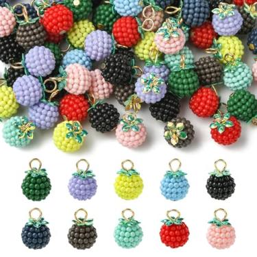 Imagem de LiQunSweet 100 peças de pingentes redondos de plástico ABS de cores mistas imitação de frutas para joias faça você mesmo, pulseira, colar, brinco, bolsa, chaveiro, decoração de telefone
