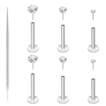 Imagem de Brincos de nariz sem rosca preenchidos com ouro 14 K 316L de aço cirúrgico Labret Studs piercing de lábio push in flat back stud brincos CZ nariz narina cartilagem lábio medusa concha tragus helix