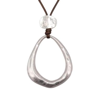 Imagem de AZORA Colar com pingente de vários anéis de cor bronze feito à mão, estilo boho, longo, de couro, para mulheres, Couro sintético, Sem Pedra Preciosa