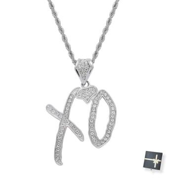 Imagem de Colar Hip Hop XO com pingente de letra hip hop, rock, rapper, joias para mulheres, homens, zircônia cúbica, pingente de letra Xo, joia de presente, Medium, Aço inoxidável, Zircônia cúbica