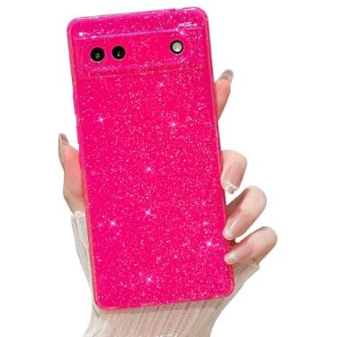 Imagem de MINSCOSE Capa compatível com Google Pixel 6a, linda capa brilhante de TPU fina e fina à prova de choque para mulheres e meninas para Google 6a 6,1 polegadas - rosa choque