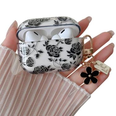 Imagem de MINSCOSE Capa transparente compatível com AirPods Pro/Pro2, capa de fone de ouvido linda flor com chaveiro floral, capa protetora de TPU transparente macio para AirPod Pro/Pro2 para meninas e mulheres
