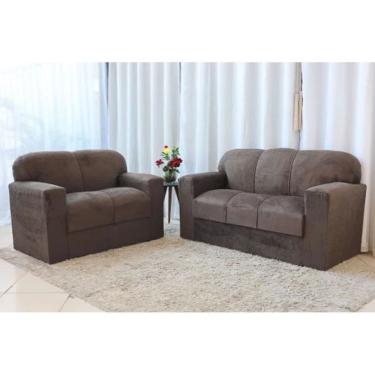 Imagem de Conjunto Sofá 3 e 2 lugares Xaropinho Suede Marrom - AL Móveis