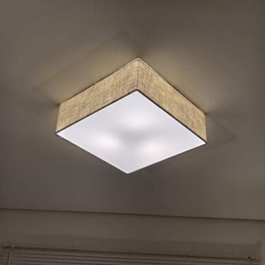Imagem de Plafon Quadrado Md-3050 Cúpula em Tecido 12/40x40cm Rustico Bege - Bivolt