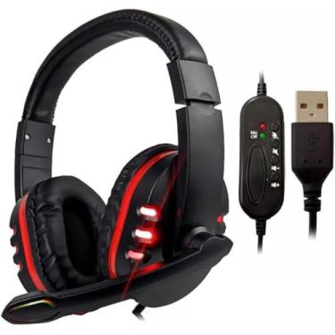 Imagem de Headset Gamer USB com LED RGB, Microfone, Som Surround 7.1, Alto-Falante 40mm, Compatível com PC, Console e Smartphone (Vermelho)