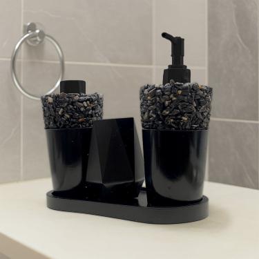 Imagem de Kit Lavabo Luxo Sabonete Líquido C/ Porta Escovas e Aromatizante De Ambiente C/Bandeja