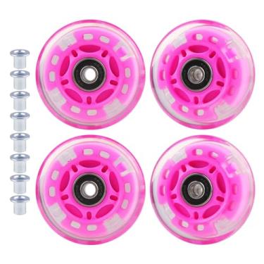 Imagem de WHEELGOO Pacote com 4 rodas de skate em linha de poliuretano para substituição com buchas para patins infantis infantis (rosa, 72 mm)
