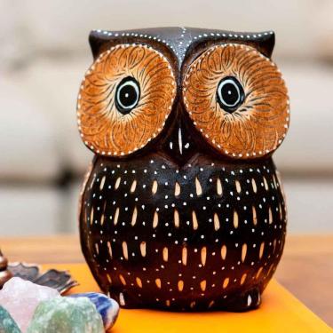 Imagem de Escultura Coruja De Madeira Balsa Importada De Bali 16Cm