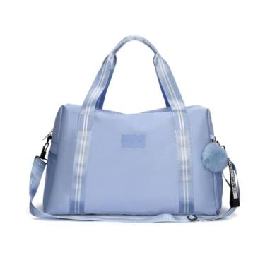 Imagem de Bolsa Mala De Viagem Academia Multifuncional De Grande Capacidade Unisexo Impermeável + Pompom（8558） (8558-AZUL)