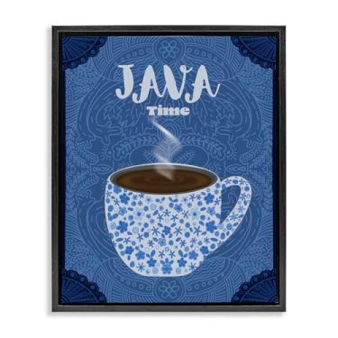 Imagem de Stupell Industries Caneca de café azul Java Time design de arte de parede em tela flutuante emoldurada preta por Lori Mosley, 78 x 63 cm
