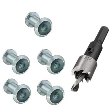Imagem de TOGU 5 peças de furos de latão sólido de 220 graus para porta com broca de 16 mm, olho mágico de porta de 1,6 cm com privacidade, compatível com porta grossa de 3,5 cm a 6,5 cm, acabamento cromado