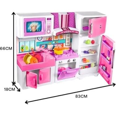 Imagem de Conjunto Cozinha Infantil Completa Rosa ou Vermelho com Fogão, Geladeira, Pia Que Sai Água de Verdade, Micro-ondas e Armário + Acessórios (Rosa)