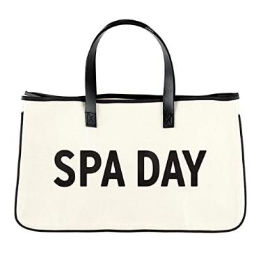 Imagem de Bella Il Fiore Bolsa de lona pesada preta e branca com bolso interno e alças de couro, 50,8 cm L x 28 cm A, Spa Day