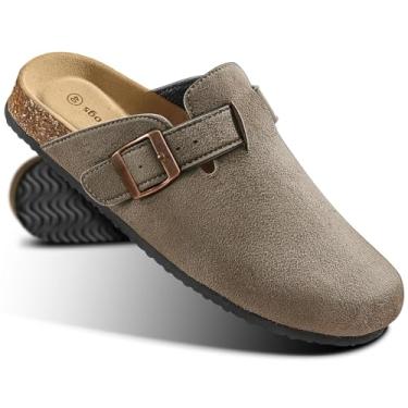 Imagem de KEMISANT Sandálias Femininas, Tamancos Confortáveis, Mules, Chinelos, Masculinos E Femininos - Cabedal De Camurça, Palmilha Cortiça Acolchoada (Taupe 7 Mulheres/5 Homens)