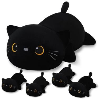 Imagem de Bicho de pelúcia SQEQE Black Cat Mommy com 4 bebês de gato na barriga