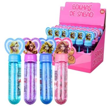 Imagem de Bolhas de Sabão Infantil, Display com 24 Unidades, Temas Variados - Princesas, Dinossauro, Pato, Astronauta, Baby Shark, Sereias, Brinquedo para Festa (PRINCESAS)
