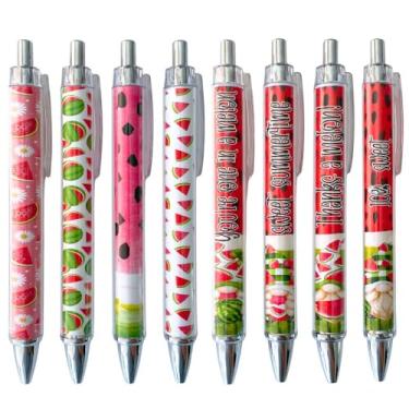 Imagem de 8 canetas de melancia, divertidas, frescas, verão, tropical, tinta preta, kawaii, lembrancinhas de festa, decorações fofas de escritório, com tema de frutas, caneta, presente a granel para mulheres