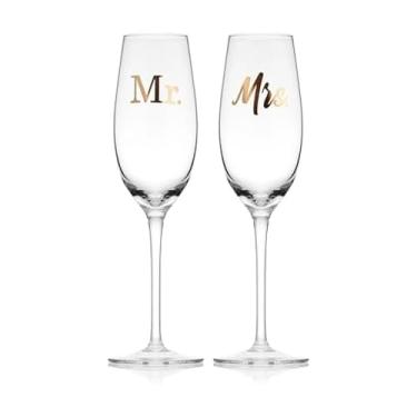 Imagem de Mikasa Gold Mrs. Wedding Anniversary Champagne Brindando Flautas Caixa de Presente, Conjunto de 2, 236 ml, Transparente