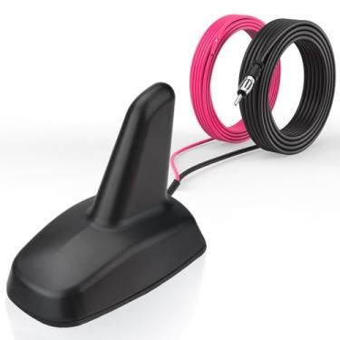 Imagem de Bingfu Antena universal Shark Fin para carro caminhão RV - amplificador de sinal de rádio FM/AM com IP65 à prova d'água, alto ganho (17-23dB) antena aerodinâmica de teto para áreas urbanas/rurais