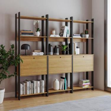 Imagem de Estante para Livros Industrial 10 Prateleiras 3 Portas - BRV Móveis