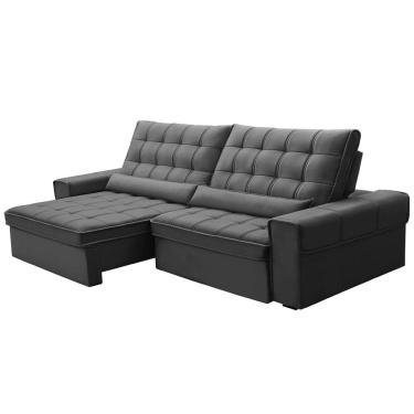 Imagem de Sofá Retrátil Reclinável Para Sala 4 Lugares 290cm Nebrasca F04 Veludo Cinza Escuro - Lyam Decor
