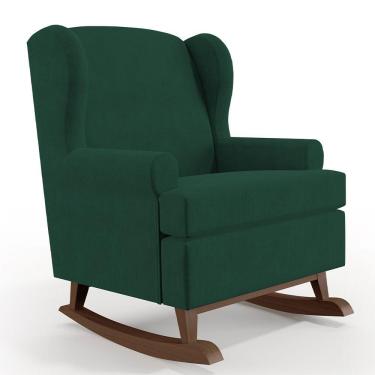 Imagem de Poltrona De Amamentação Com Balanço Malu Base De Madeira P02 Suede Verde Musgo - Lyam Decor
