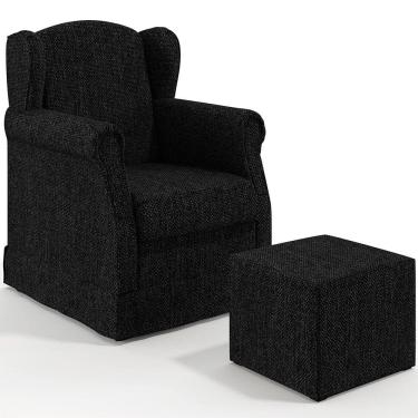 Imagem de Poltrona de Amamentação com Balanço e Puff Elisa P02 Linho Chumbo - Lyam Decor