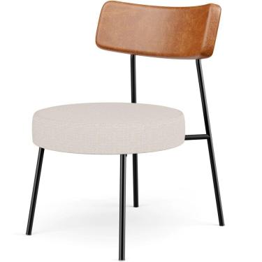 Imagem de Poltrona Decorativa Para Sala De Estar Base Fixa Londres L02 Couríssimo Camel Linho Cru - Lyam