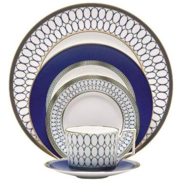 Imagem de Conjunto de Aparelho de Jantar em Alta Qualidade e Elegância com 5 Peças e Material de Porcelana, Wedgwood, Branco e Azul