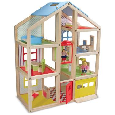Imagem de Casa de Bonecas em Madeira Escala 1:12 com 15 Peças de Mobília, Garagem e Elevador, Melissa & Doug